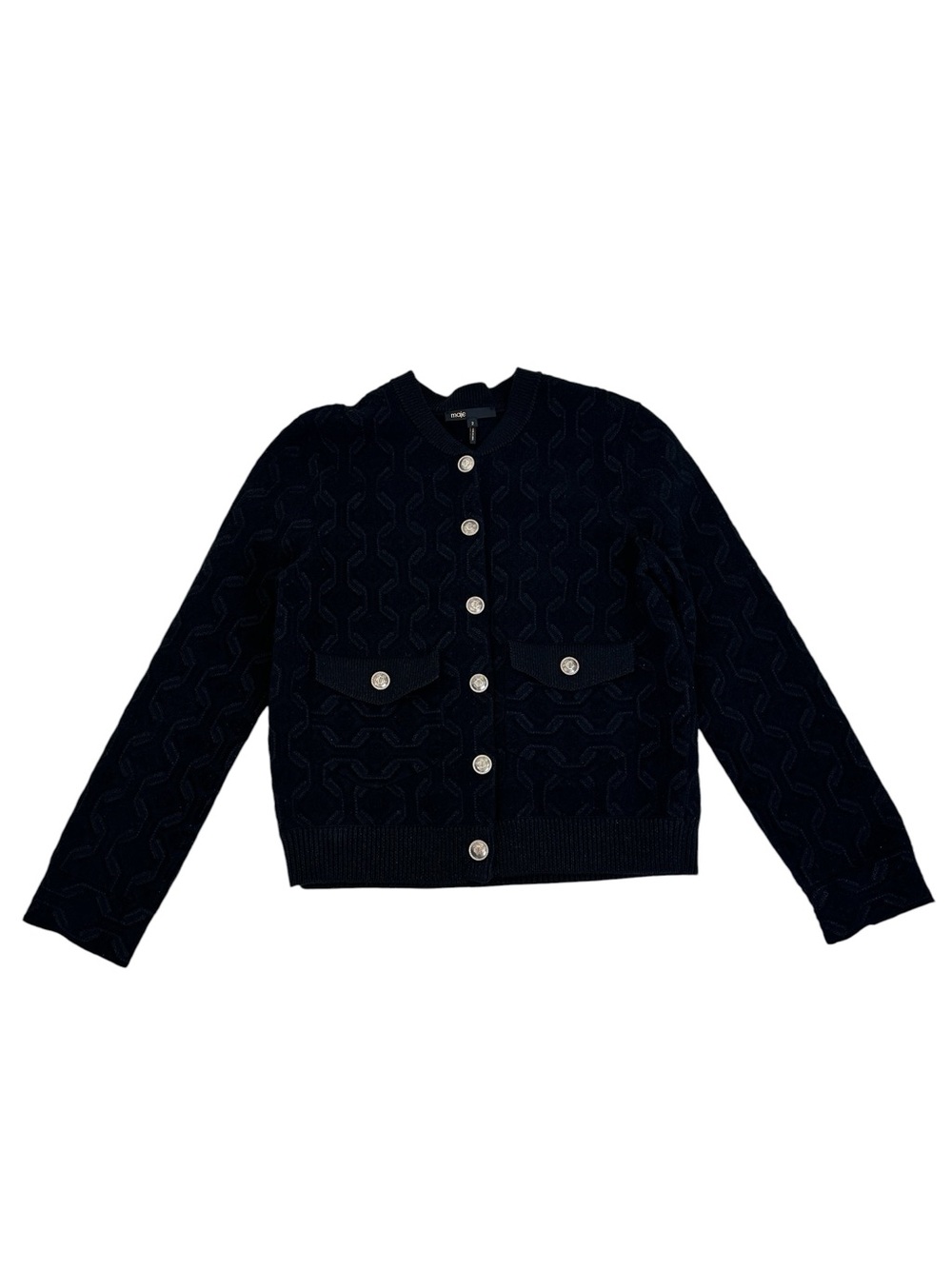 Maje Monserra Cardigan Black Textured Knit Gold Buttons Parisian Chic 2 M - Picture 5 of 16